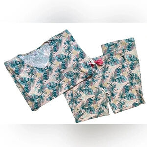 NWT Breakfast In Bed Palm Tree Botanical Print Pajama Set